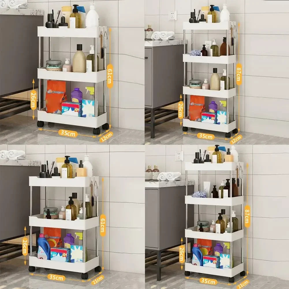 (Slim) Storage Cart Multifunctional High Capacity Save Space 3/4-Tier Storage Movable Floor-Standing Rolling Vertical Shelf for Kitchen