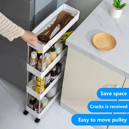 (Slim) Storage Cart Multifunctional High Capacity Save Space 3/4-Tier Storage Movable Floor-Standing Rolling Vertical Shelf for Kitchen