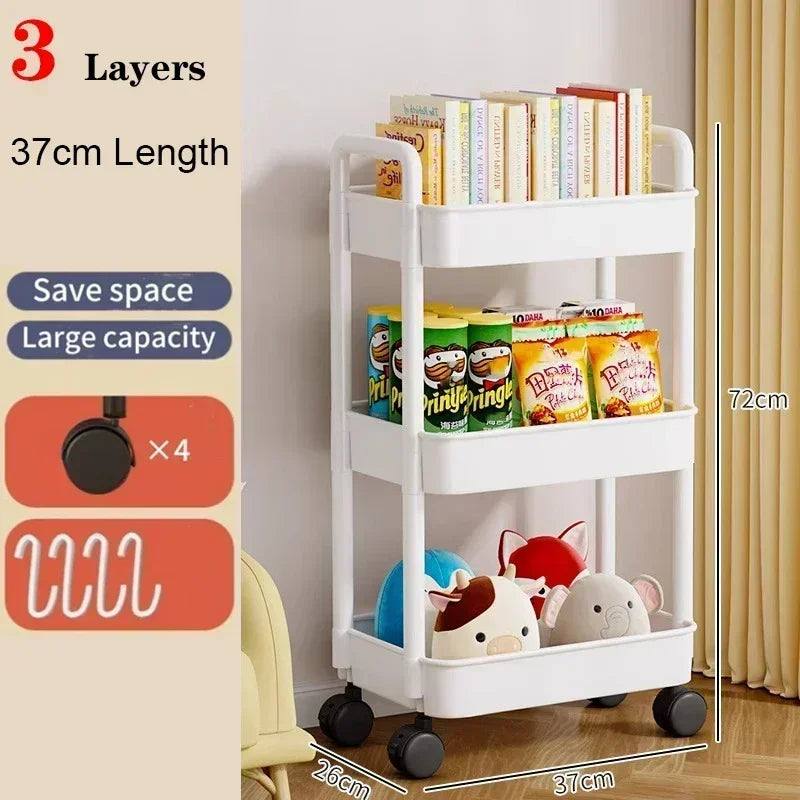 (Neat & Tidy) Mobile Bookshelf Trolley for Household - (Kitchen Organizers, Storage Rack, Home Bathroom Cart, Living Room Snacks Shelves with Wheels