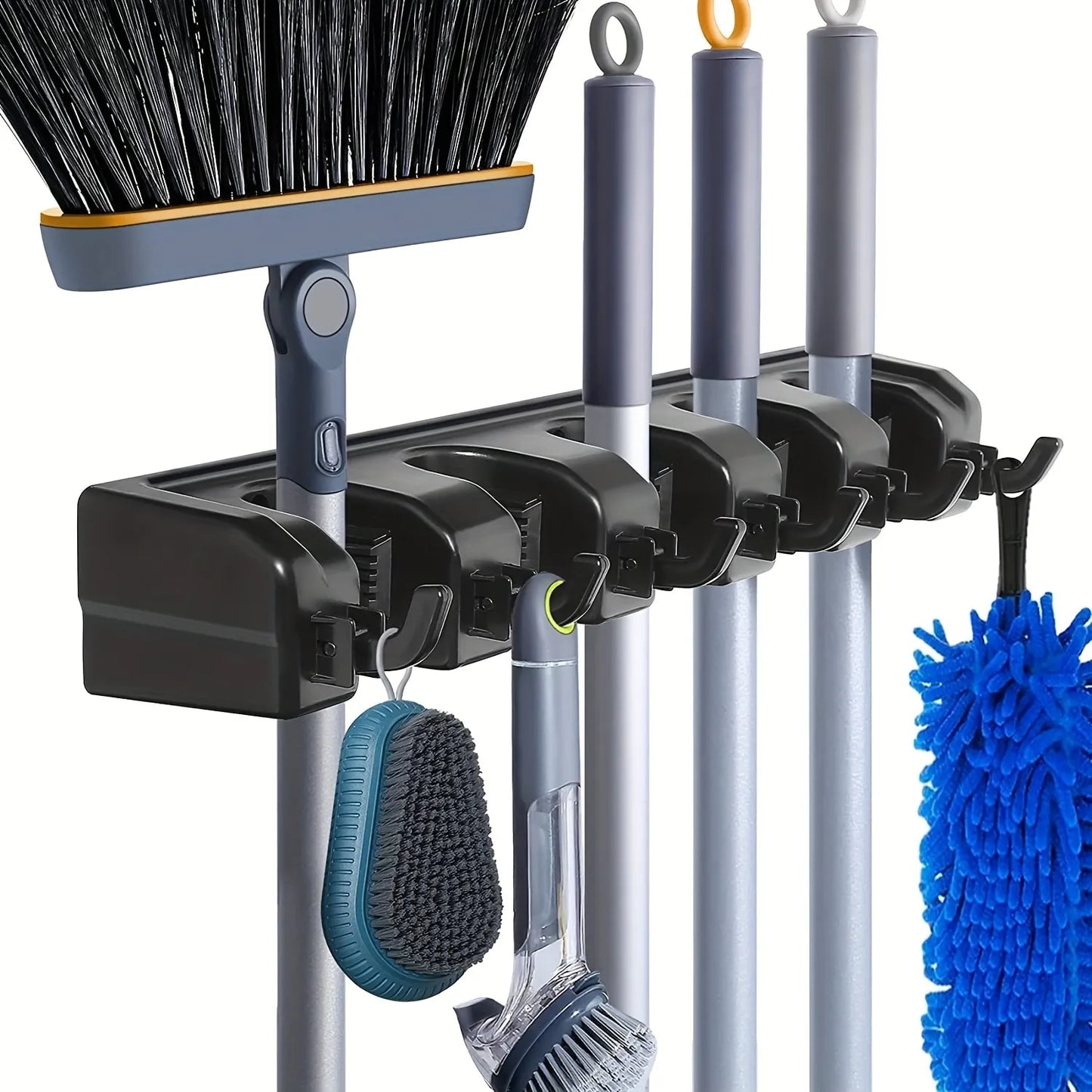 Wall Mounted Mop Holder 3/4/5 Position Multi-Functional Broom Hanger - Home, Kitchen Storage Magic Plastic Mop Holder