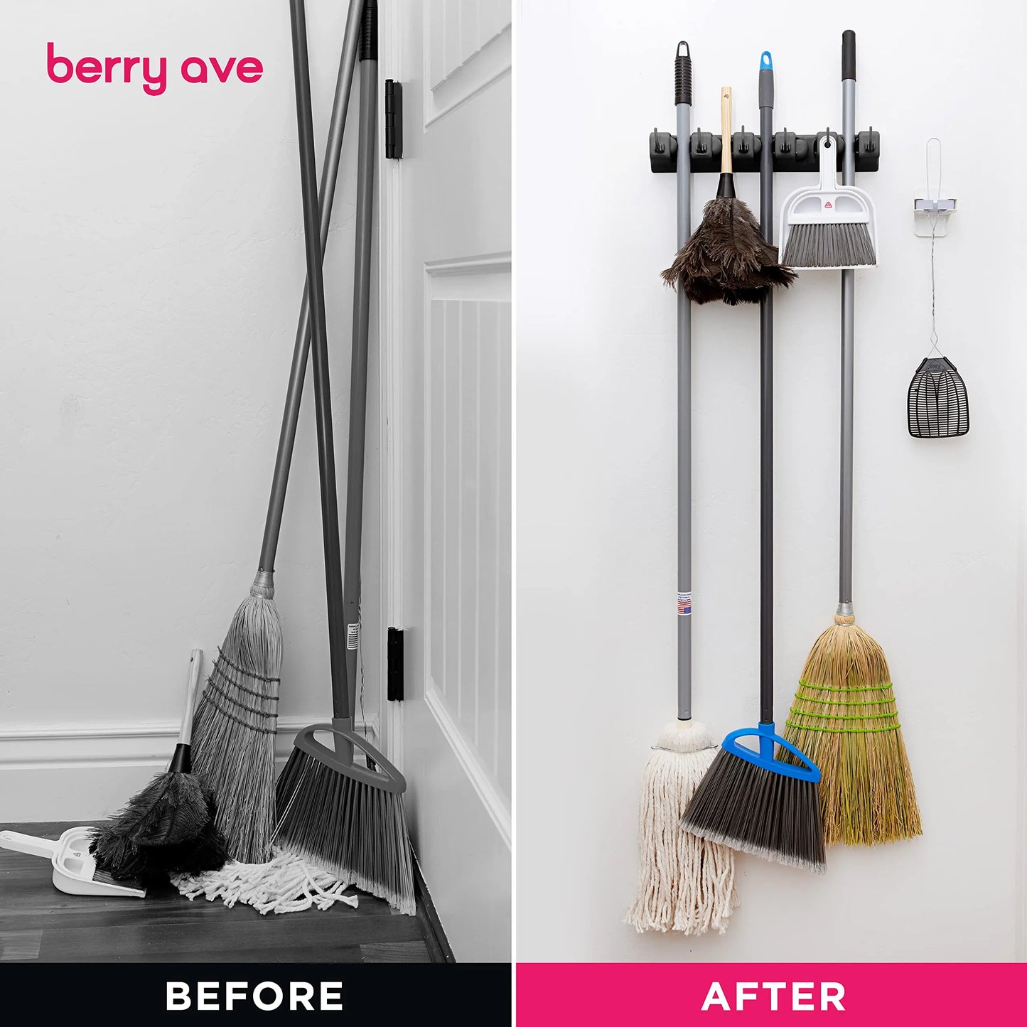 Wall Mounted Mop Holder 3/4/5 Position Multi-Functional Broom Hanger - Home, Kitchen Storage Magic Plastic Mop Holder