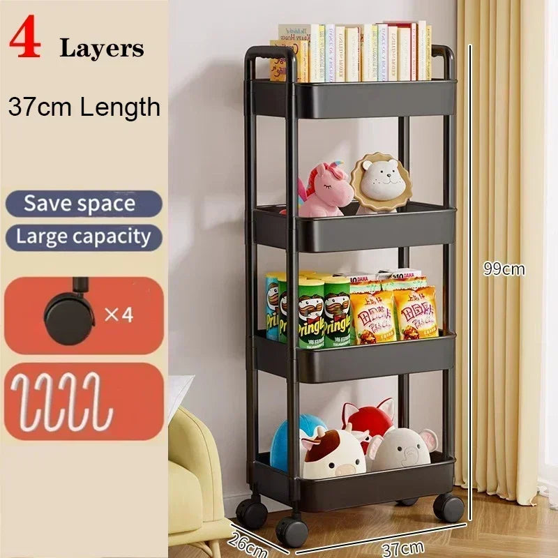 (Neat & Tidy) Mobile Bookshelf Trolley for Household - (Kitchen Organizers, Storage Rack, Home Bathroom Cart, Living Room Snacks Shelves with Wheels