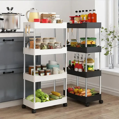 (Slim) Storage Cart Multifunctional High Capacity Save Space 3/4-Tier Storage Movable Floor-Standing Rolling Vertical Shelf for Kitchen