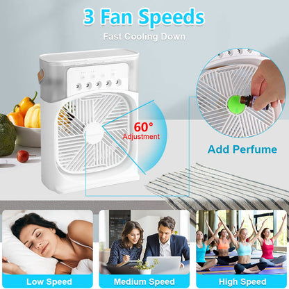 Portable Fan Air Conditioners USB Electric Fan LED Night Light Water Mist Fun 3 In 1 Air Humidifier For Home